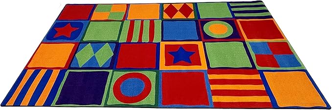 KIDCARPET.COM Patterned Squares Bright Childrens Rug, 4' x 6', Multicolored, Educational Classroom Rug, Kids Learning Play Mat | Area Rug for Bedroom or Playroom