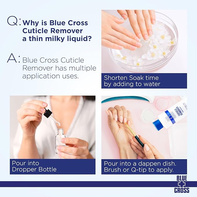 Cuticle Remover & Softener Liquid for Nails – Blue Cross Professional Nail Care with Lanolin, Hydrating Treatment for Dry Cuticles & Hangnails, Made in USA, 8oz