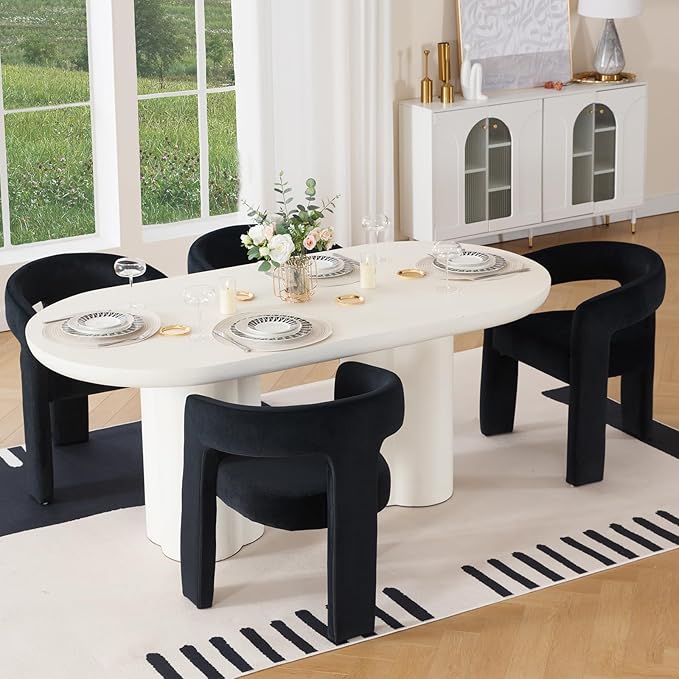 DAYALANE Barrel Dining Chairs Set of 4, Upholstered Accent Kitchen Chair with Arms Modern Recycled Polyester Armchair Comfy Velvet Side Chair for Living Room/Home Office/Reception, Black Velvet