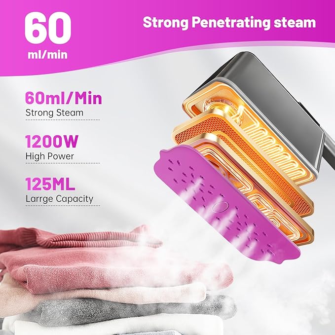 travel steamer for clothes portable mini, 125ml Water Tank, 30S Fast Heat-Up, 180° Swivel Handle, 110v with LCD Display, Powerful Wrinkle Remover for Home, Office, Traveling