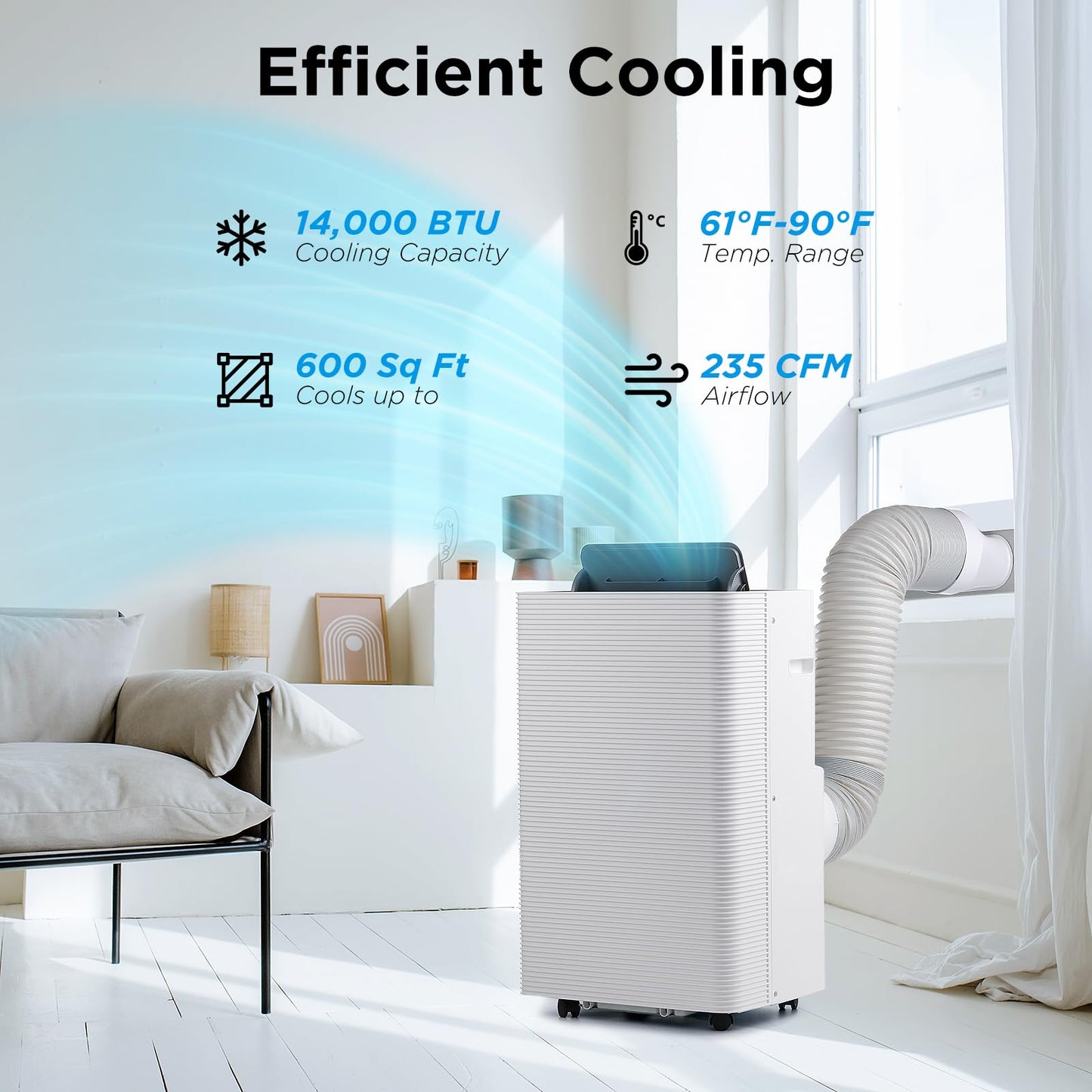 Turbro Finnmark 14,000 Btu Portable Air Conditioner And Heater, Dehumidifier, 3-Speed Fan, Covers Rooms Up To 600 Sq. Ft., Remot