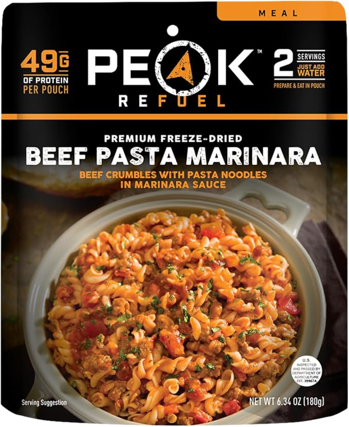 Peak Refuel Beef Pasta Marinara | 49g Protein | 1040 Calories | 100% Real Meat | Premium Freeze Dried Backpacking & Campin...