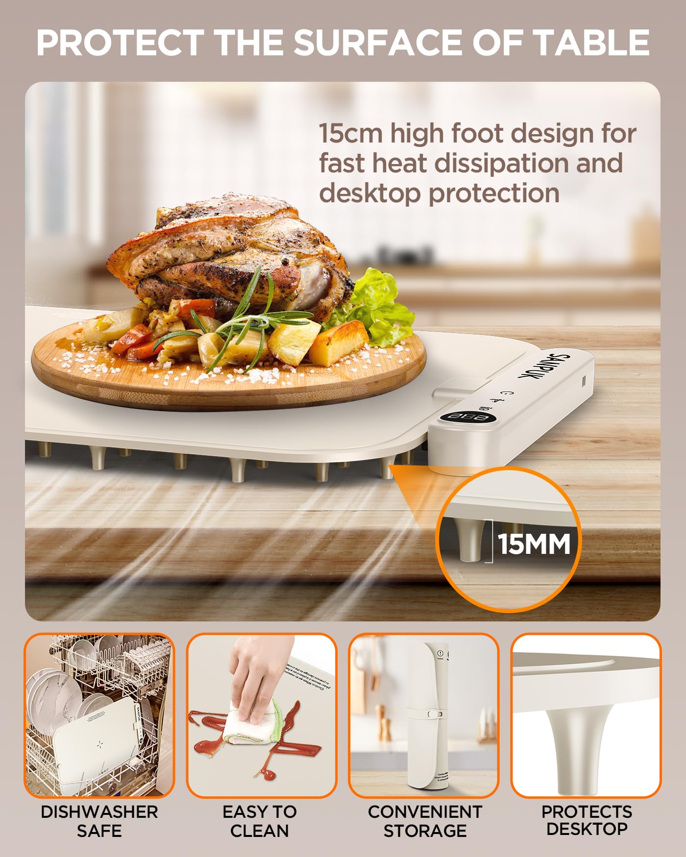 Upgrade Electric Warming Tray,Food Warming Mat,Food Heating Mat for Countertop, 6 Temperature Modes, Auto Shut-Off,Removable, Washable,for Versatile Food Warmer for Parties (Beige)