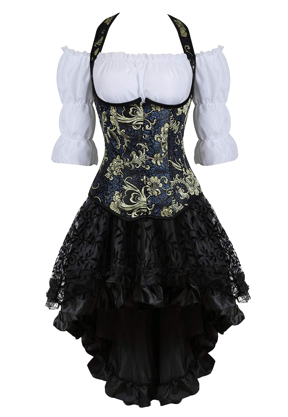 Grebrafan Steampunk Skirt for Corset Women Fluffy Pleated Layered Tutu Skirt (US(4-6) S, Black)