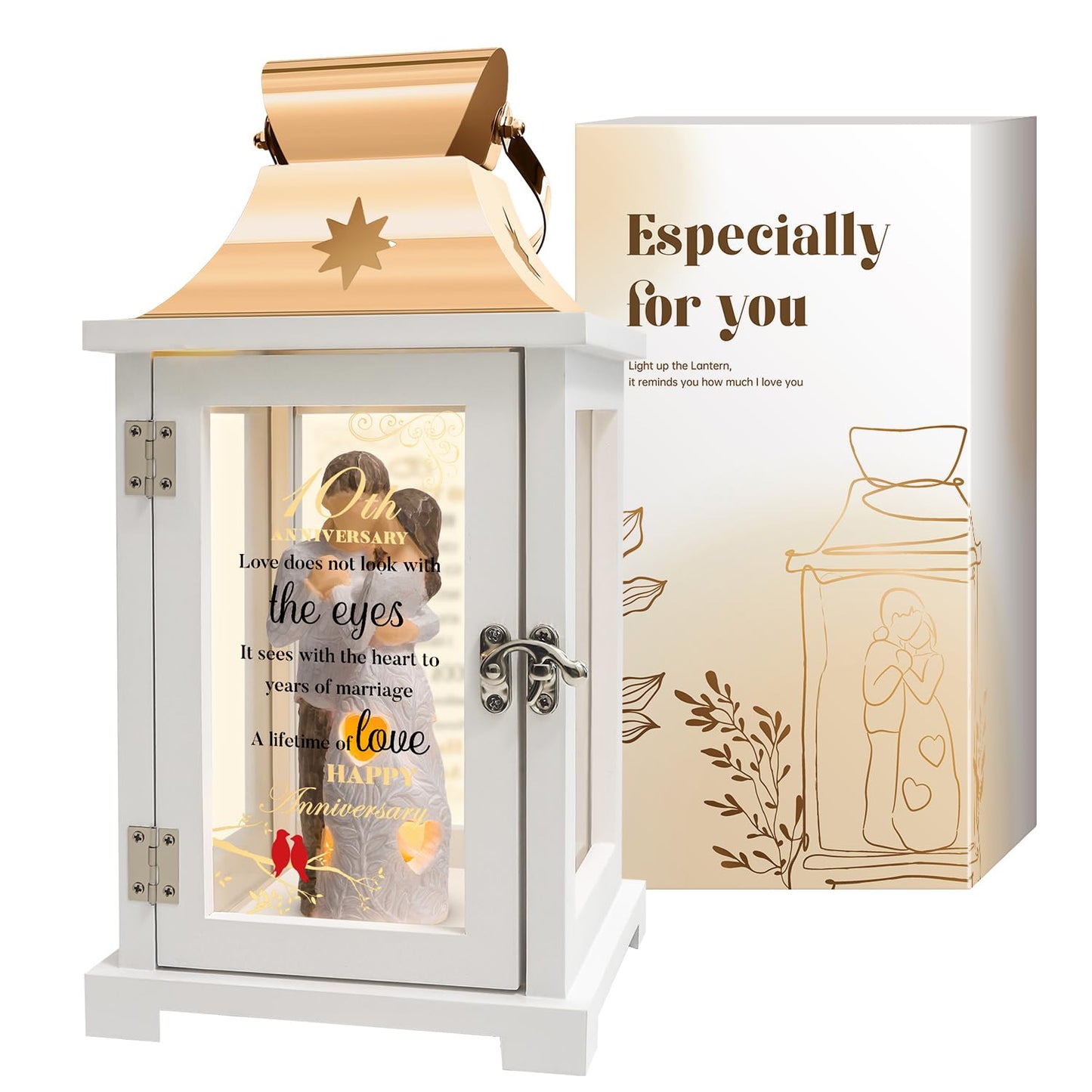 10th Anniversary Wedding Gifts for Couple Wife Women Her Husband 10th Wedding Anniversary Lantern Tin 10 Years of Marriage Gifts for Couple Wife Her