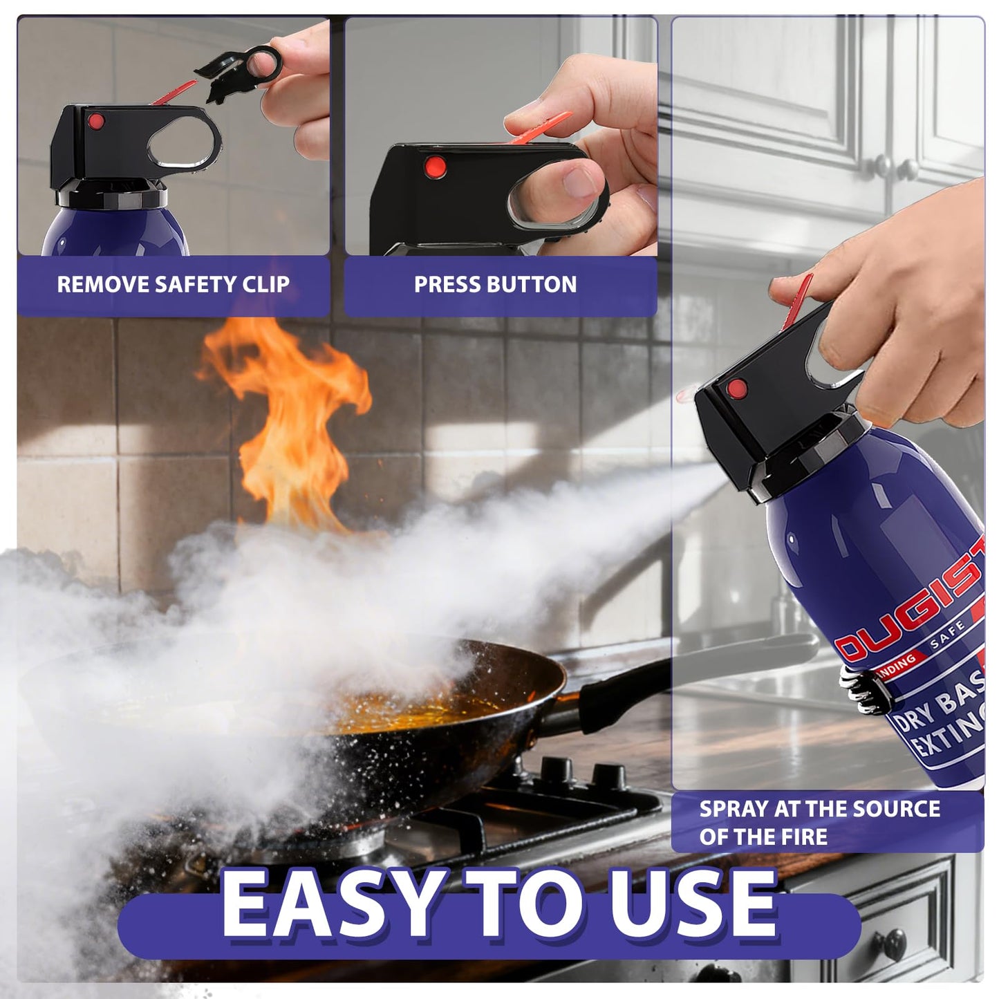 ABC Fire Extinguisher for Home & Vehicle - 600g Portable Dry Powder Fire Extinguisher | Grease & Electrical Fire Extinguisher for Kitchen, Car, Easy for All Ages to Use (4-Pack)