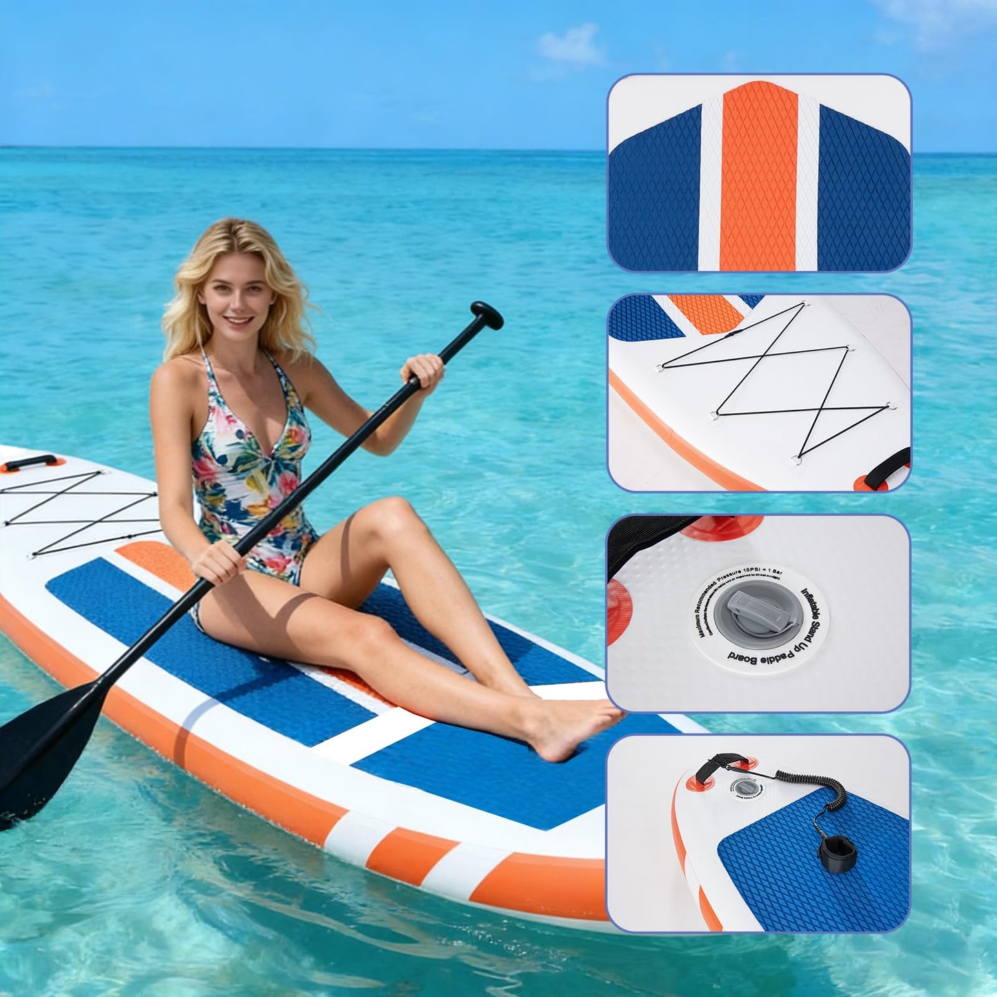 NEWBULIG 33" Inflatable Paddle Board SUP, Stand Up Paddle Board Blow Up with 3 Carry Handles, Non-Slip Deck Pad, Complete Kit with Pump, Leash & Backpack for Beginners/Adults
