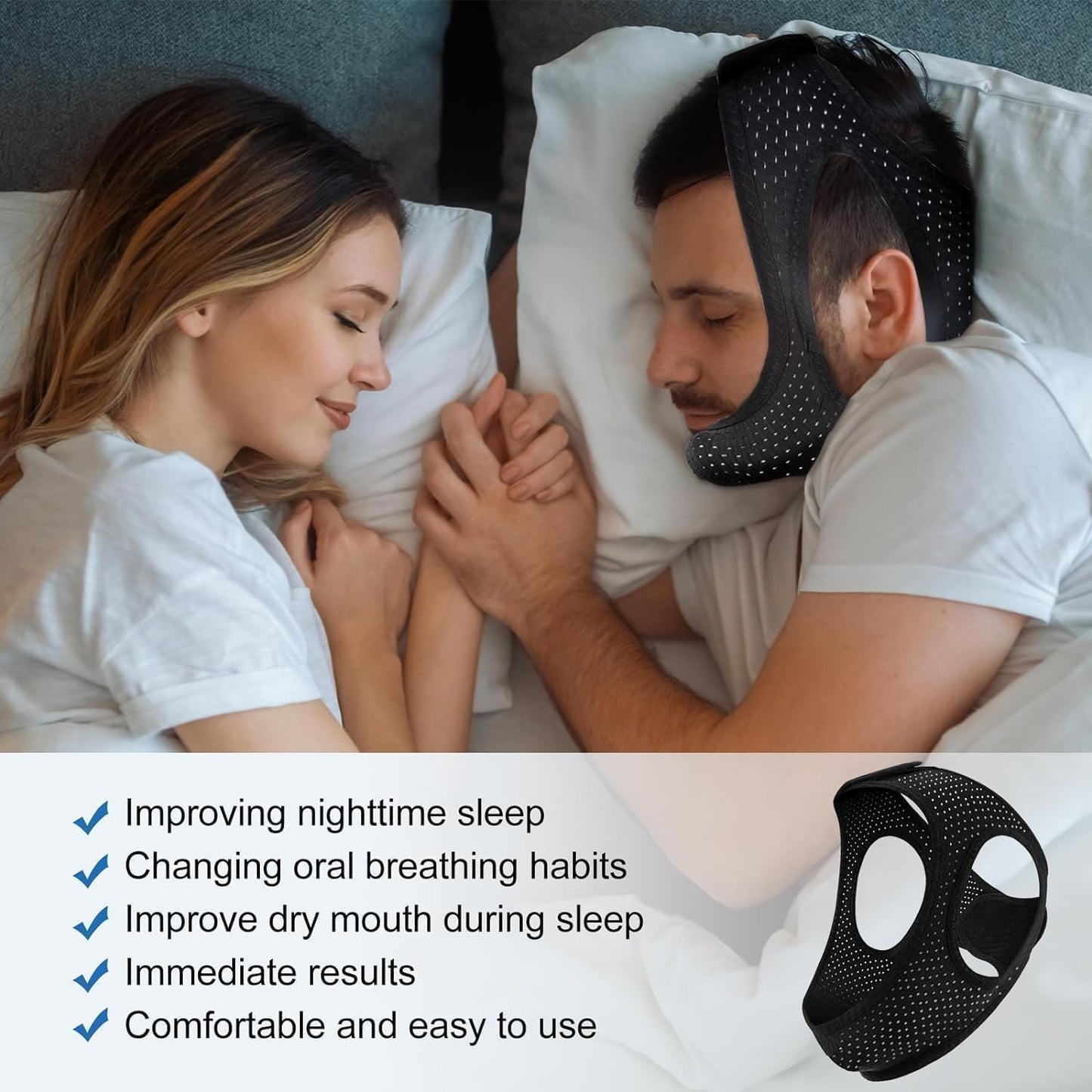 Anti Snore Chin Strap for Sleeping - Airflow Jaw Strap Adjustable & Comfortable - Effective Anti Snoring Devices- Stop Snoring Solution for Men & Women, Breathable and Reusable (Black)