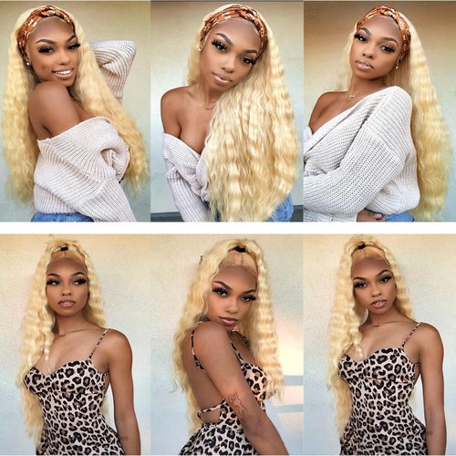 Giginger Brazilian Human Hair Bundles 16 18 20 Inch Blonde 613 Color Deep Wave Bundles Human Hair Unprocessed Virgin Quick Weave Hair for Black Women