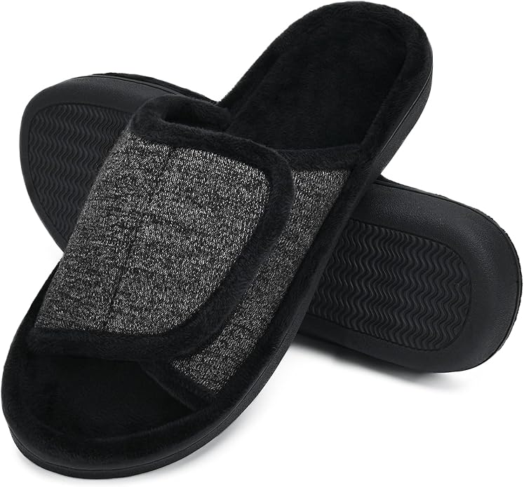 DL Adjustable Men's Memory Foam Slippers, Comfy Indoor Outdoor, Breathable Slide Bedroom Slippers Size 7-14