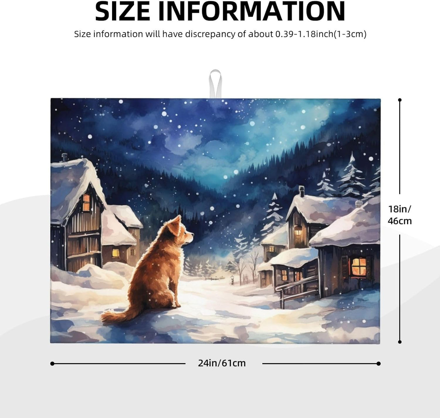 DADABULIU Dish Drying Mat Winter Dog Christmas Snow, 18x24 Inch, Microfiber & Sponge, Animal Print, White