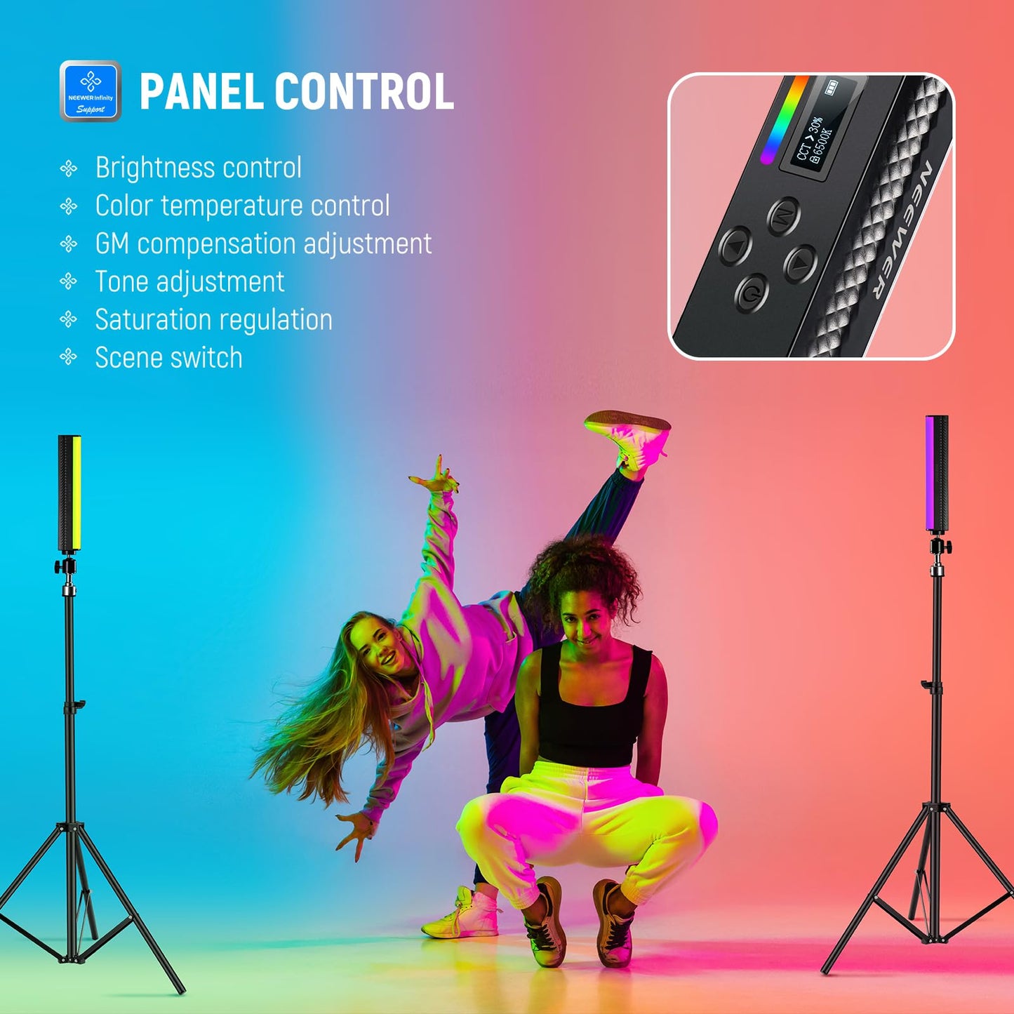 Neewer Rgb Light Wand, Magnetic Handheld Photography Video Light Stick, 2500K~8500K Dimmable Cri95+ Full Color Led Tube Light Ba