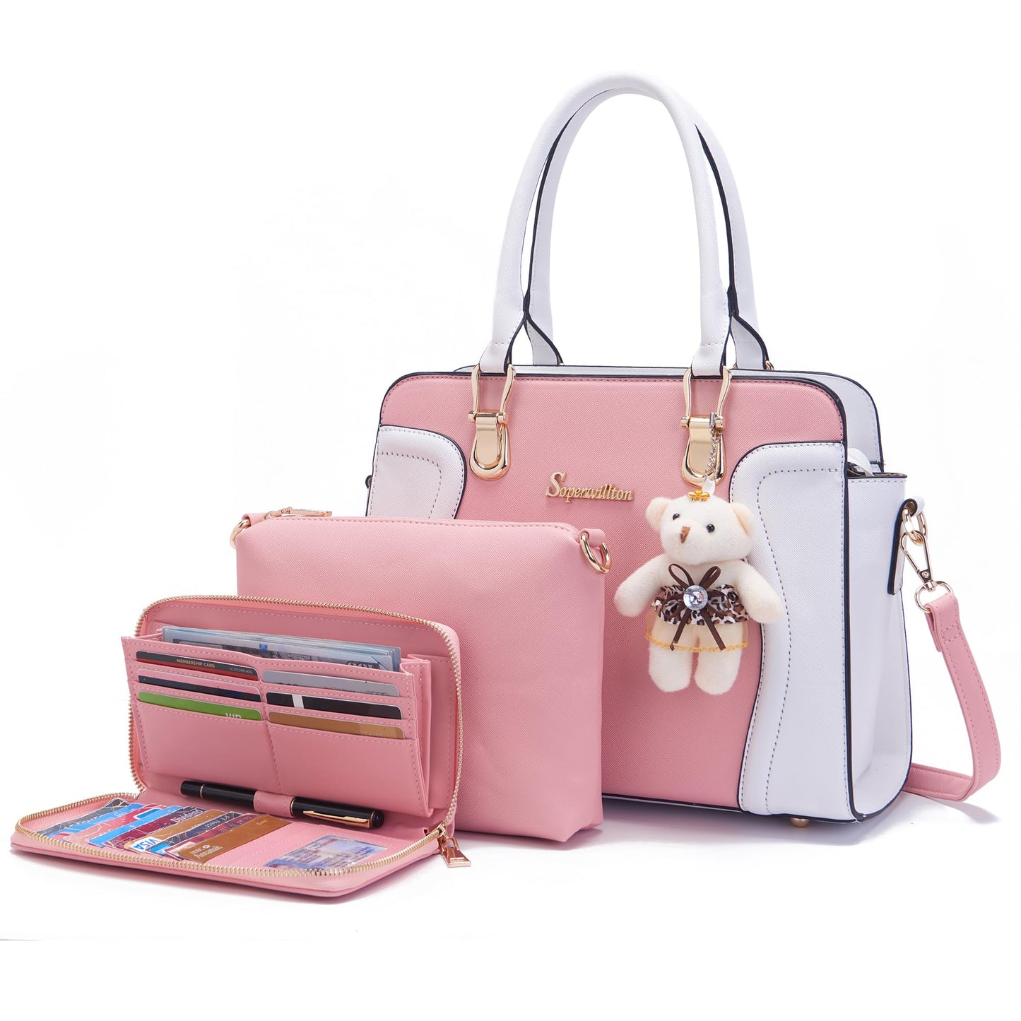 Soperwillton Purses for Women Crossbody Shoulder Handbags Top Handle Satchel Tote Bag Wallet Set 3pcs