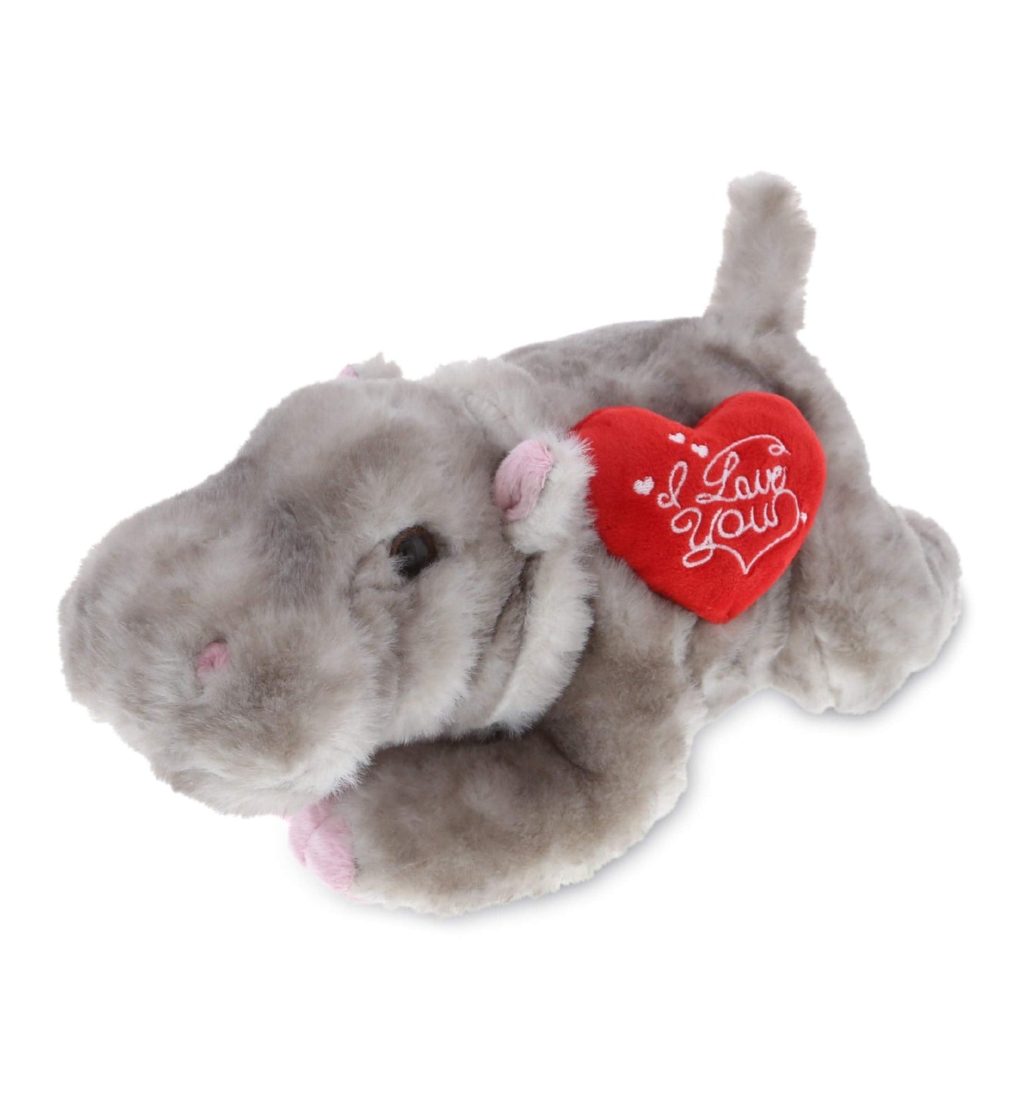 DolliBu I Love You Valentine Plush Hippo - Cute Stuffed Animal with Red Heart and Name Personalization Gift for Valentines Day, Birthday, Anniversary, Romantic Date - 11 Inches