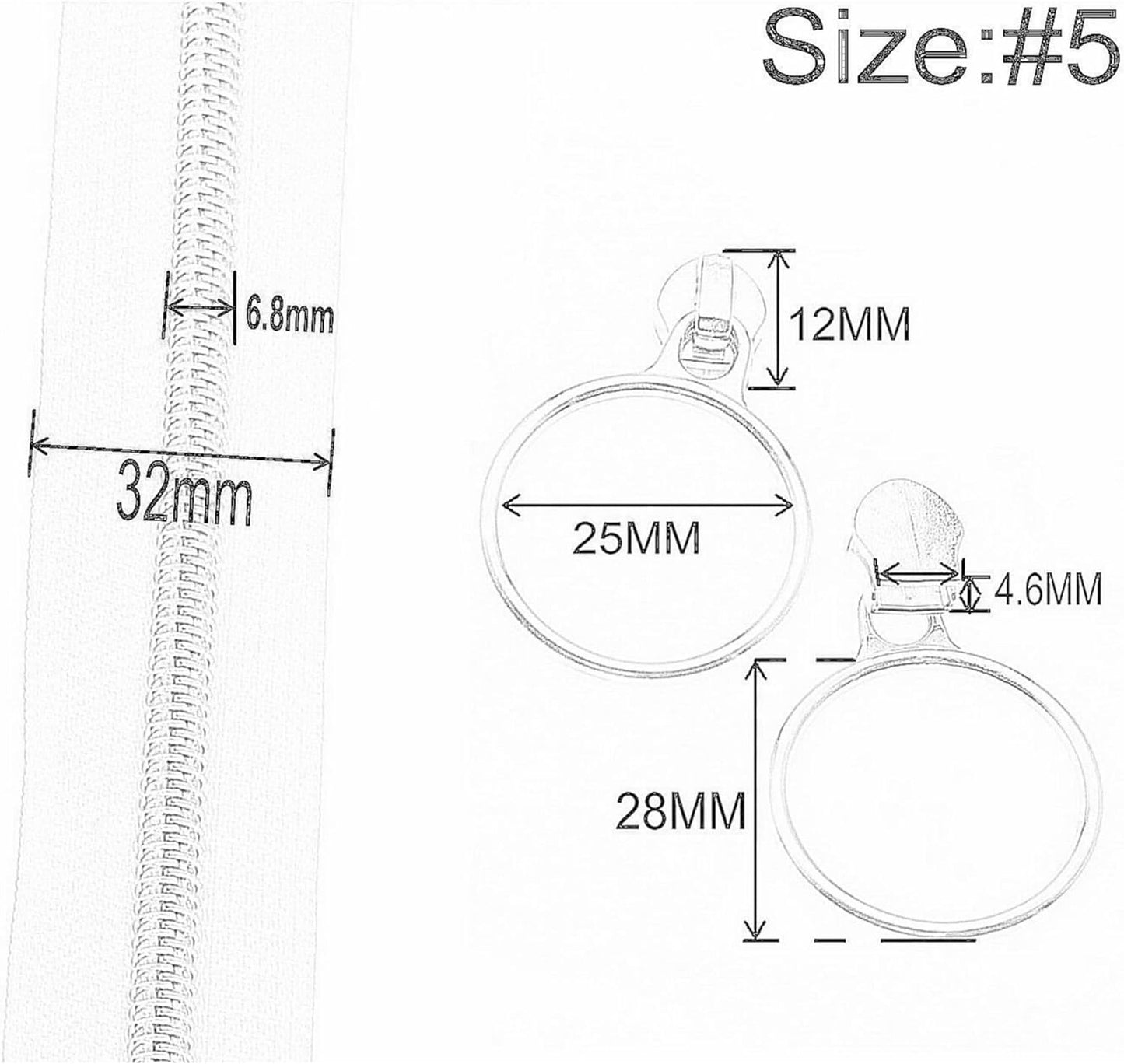 Leekayer #5 Gold Metallic Nylon Coil Zippers by The Yard Bulk 10 Yards White Zipper Tape with 25pcs Gold Ring Pull Sliders for DIY Sewing Tailor Craft Bag(White)