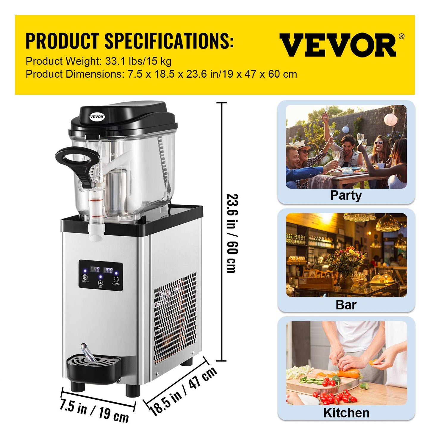 VEVOR Slushie Machine, Slushy Machine 6L/1.6 Gal 25 Cups Single-Bowl, 300W Frozen Drink maker, Stainless Steel Margarita Smoothie Machine, Slushie Machine for Cafes Restaurants Bars Home Use