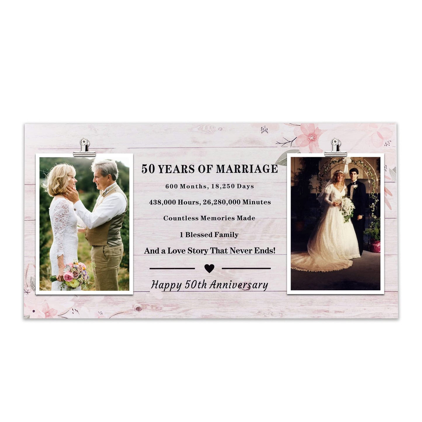 50 Years of Marriage Gift for Parents, 50th Anniversary Picture Frame, Gift for Parents Golden Anniversary, 50 Years Wedding Gifts for Grandparents, Double Picture Frame Holds 4x6 Photo