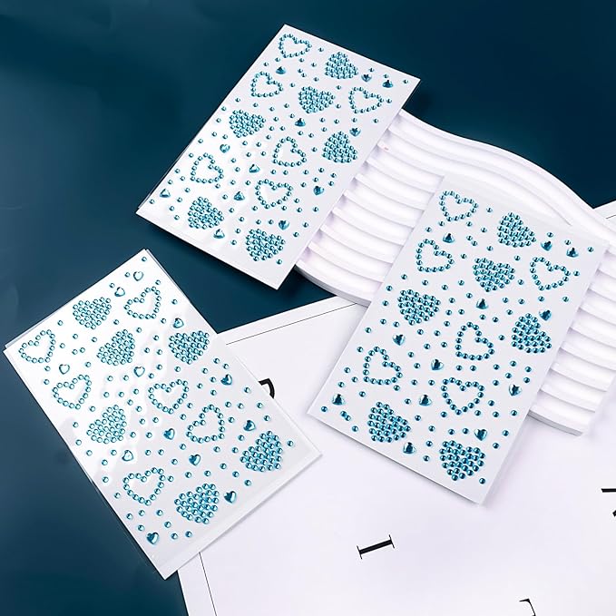 3 Sheets Rhinestone Stickers Self Adhesive Rhinestones Gems for Face Eyes Makeup Hair Body Stick on Rhinestones Stickers for Valentine Festival Decal Decor(Aqua Blue)
