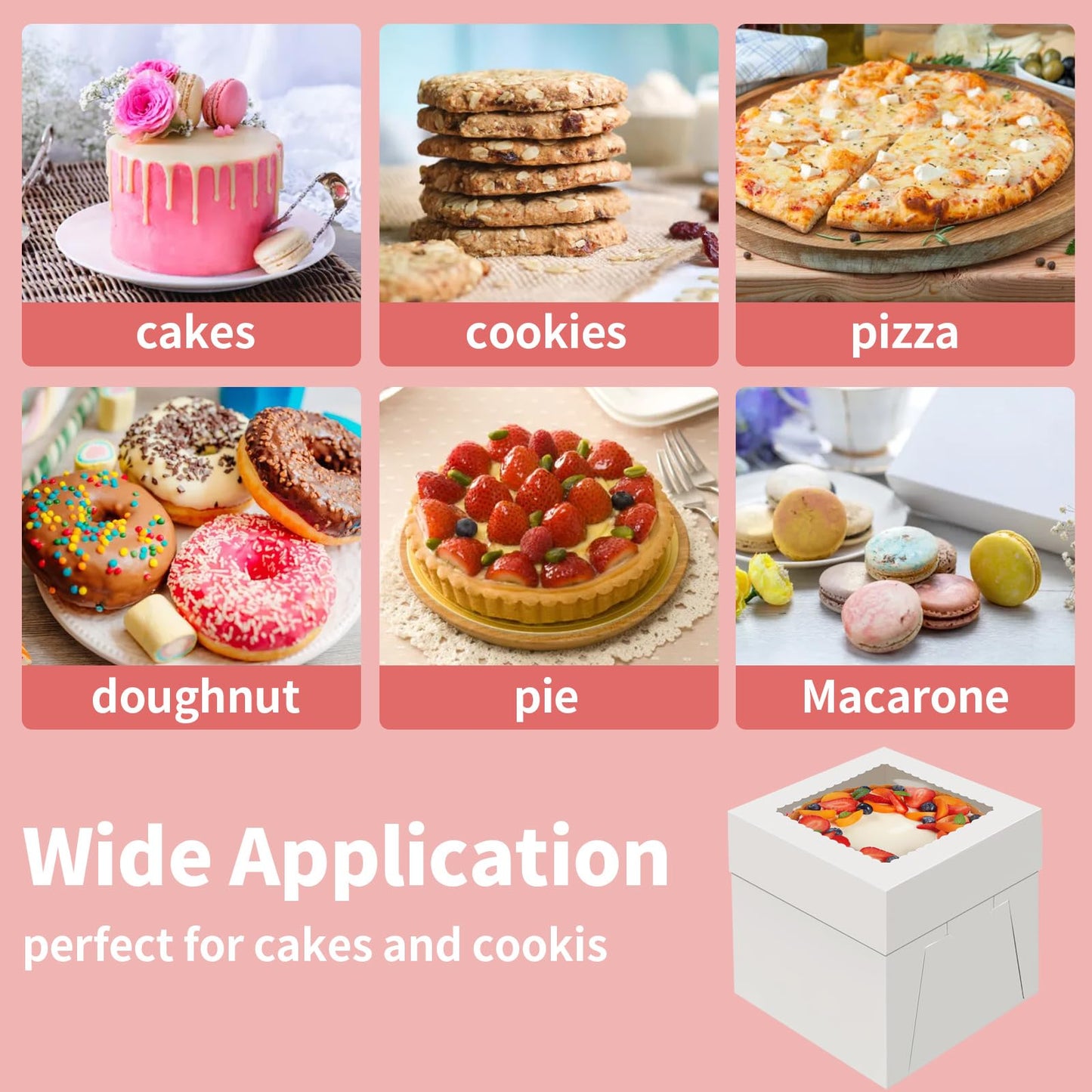 WINKIO 4 Pack Cake Boxes 8 Inch, Disposable Cake Transport Container, White Bakery Boxes with Large Window, for Cookies Pies Cupcakes Pastry (8×8×8 Inches)