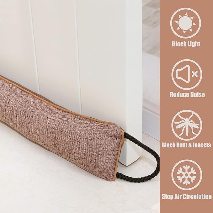 Marwood Under Door Draft Stopper 42 inch Wind Stopper for Door & Window, Weighted French Air Draft Stopper Front Door Snake Noise Blocker for Bottom of Door with Hanging Loops - Brown