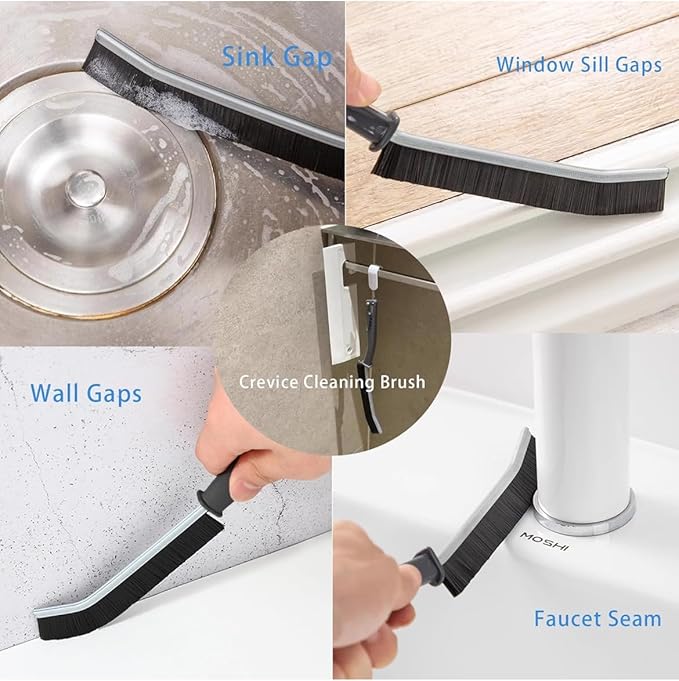 Wdianoutdoor Crevice Cleaning Brush, Heavy-Duty Bristle Brushes for Compact Space Cleaning, Slim Gap Scrubbing Tool, Perfect for Kitchen Surfaces, Window Tracks, Bathroom Tiles & Faucets (BK 3 Pcs)