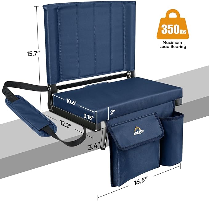 APEXUP Stadium Seats with Back Support, Portable Bleacher Seat with Large Pocket and Cup Holder, Wide Stadium Chair for Sports Events and Concerts