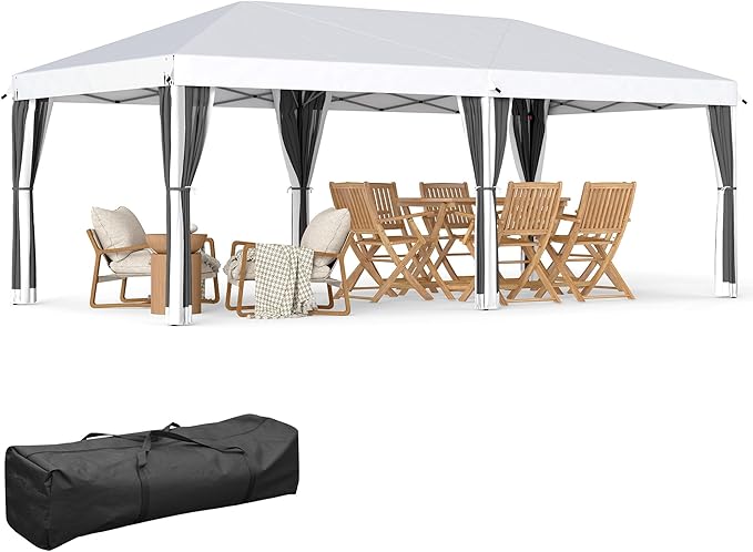 Outsunny 10' x 20' Pop Up Canopy Tent with Netting, Heavy Duty Large Party Tent, Instant Sun Shelter with Carry Bag for Ba...