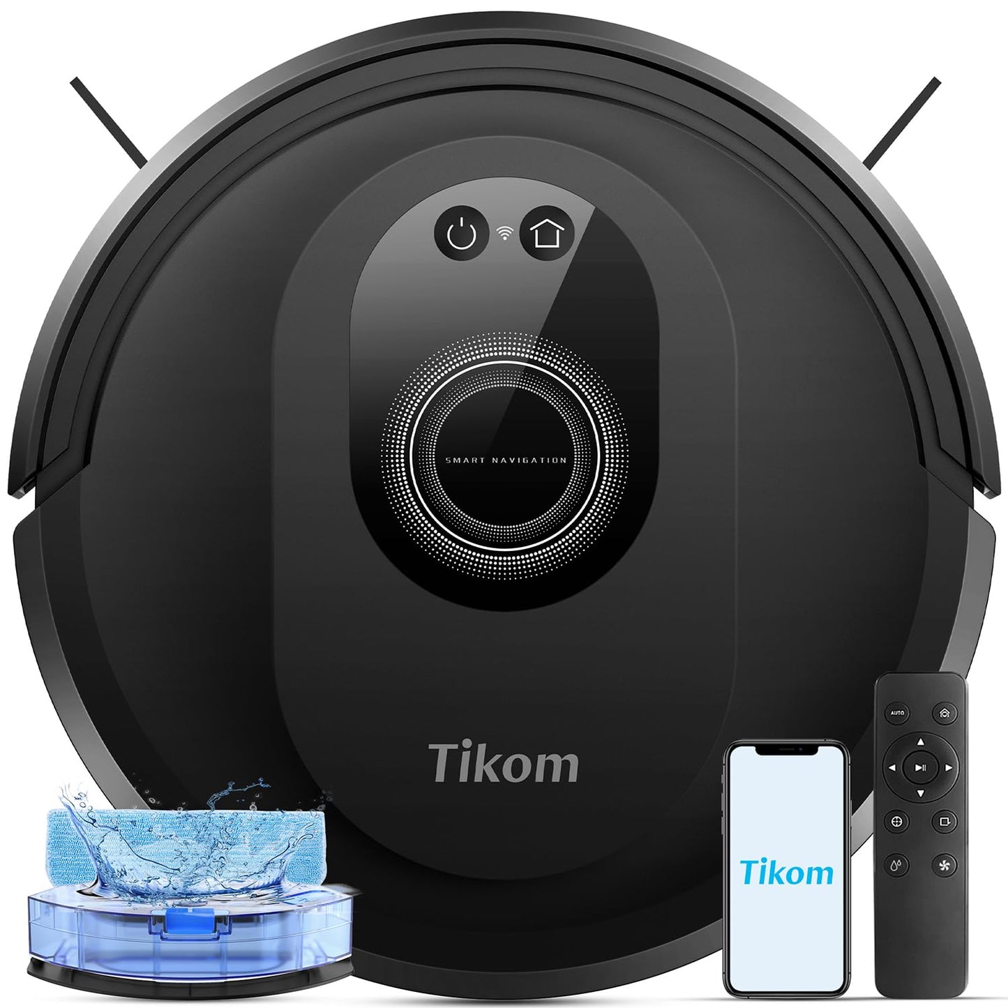 Tikom G8000 Max Robot Vacuum and Mop Combo, 5000Pa Suction, 150 Min Run Time, Black, App & Remote Control, Ideal for Hard Floors & Carpets