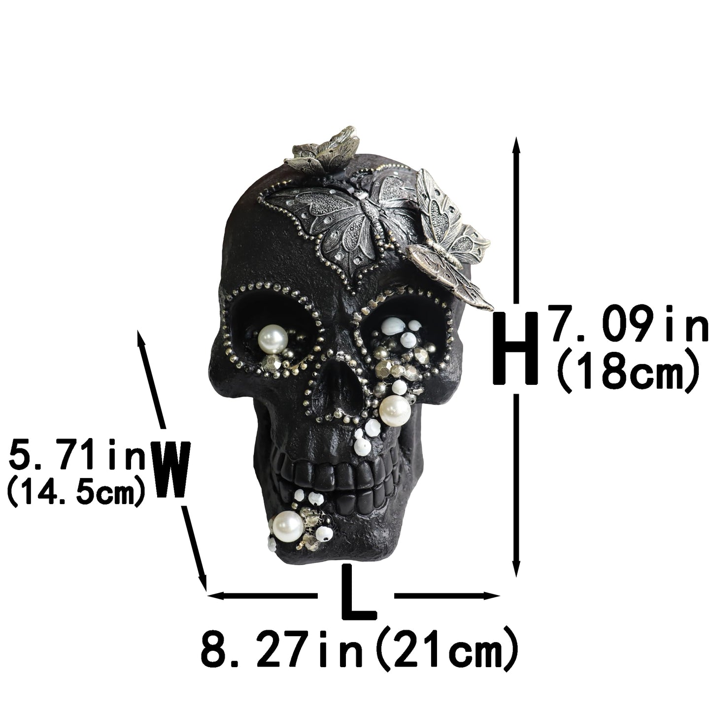 LAIKEARTS Resin Skull Head Decor Statue, Life Size Skull Halloween Decoration Home Decor Party Decorations,Skull Collectible Figurines,Adult Head Bone Model,Halloween Statue（Black）