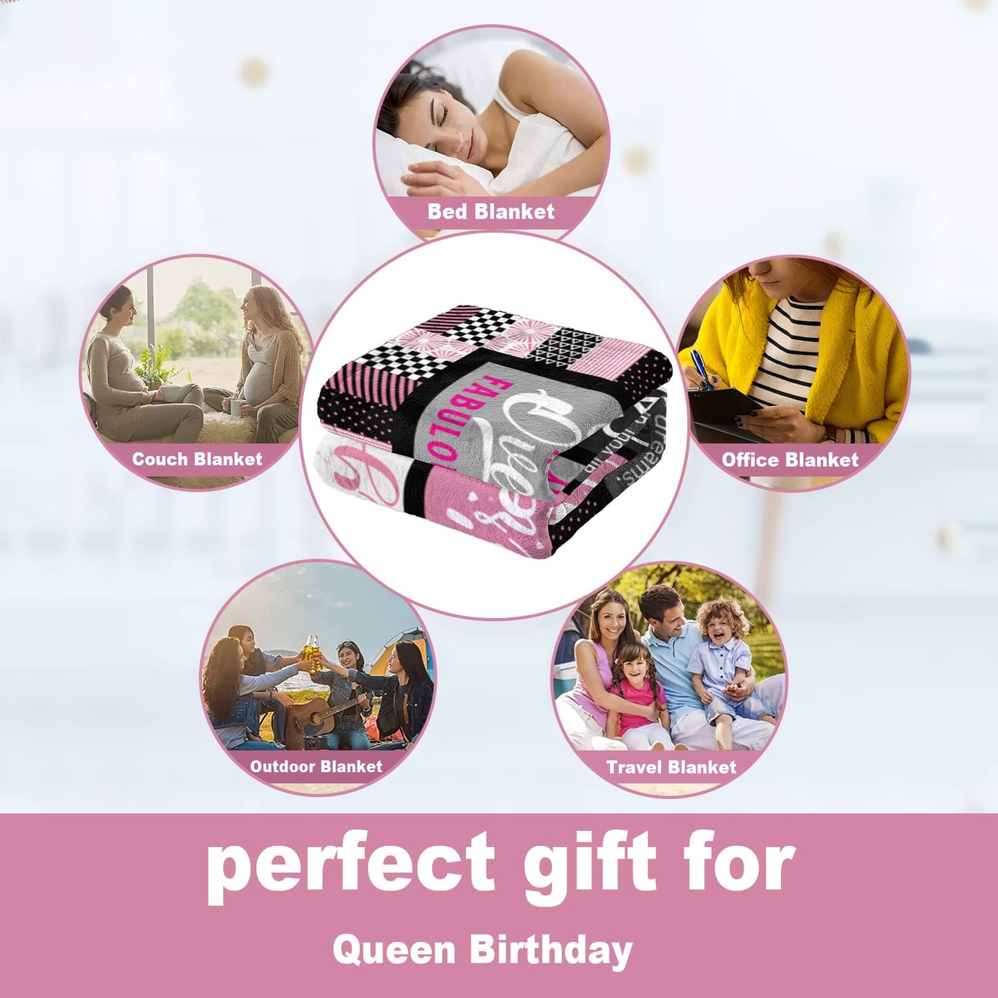 Atokker Birthday Gifts for Women, Happy Birthday Decorations Blanket, Gifts for Women Birthday Unique, Best Friend Friendship Gifts for Bestie BFF Throw Blanket 50"x60"