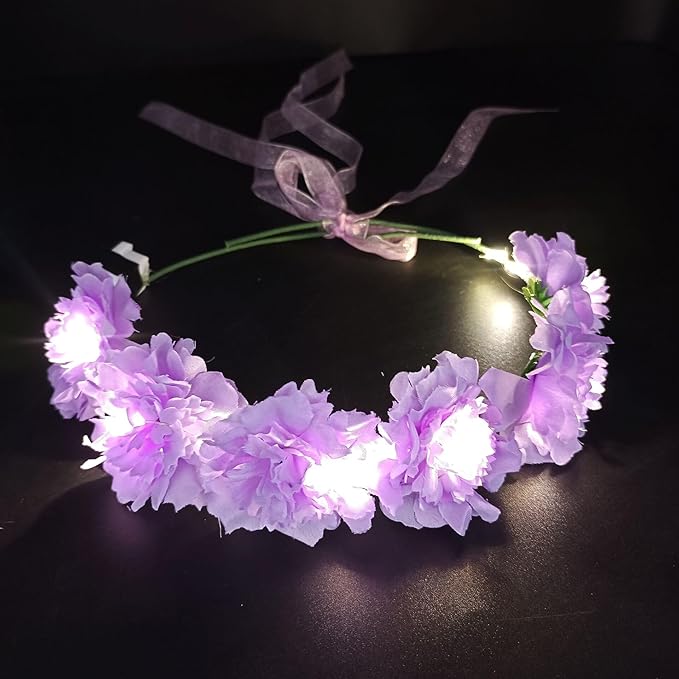 Atifober Purple Flower Crown - Led Light Up Headbands for Women, Glowing Wreath Headpiece, Luminous Floral Crowns for Birt...