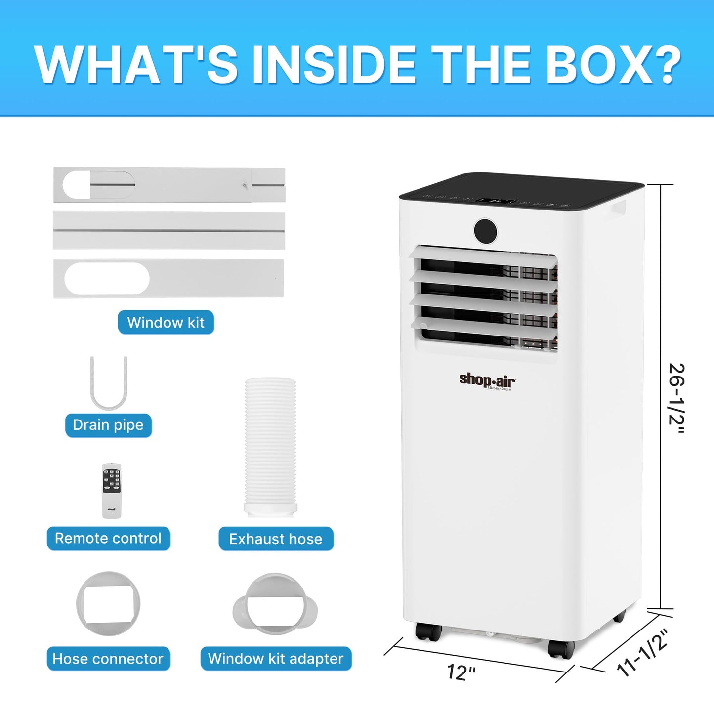 Shop-Air 10,000 BTU Portable Air Conditioner for Rooms up to 430 Sq. Ft, 3-in-1 Portable AC Unit for Rooms with Remote Control, Fast Cooling, Dehumidifier, Quiet Sleep Mode, Window Kit Included