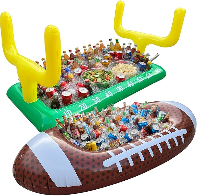 Inflatable Football Stadium Cooler Set, 2-Piece Football Ice Buffet Serving Bar for Food & Drinks, Tailgate Party Supplies...