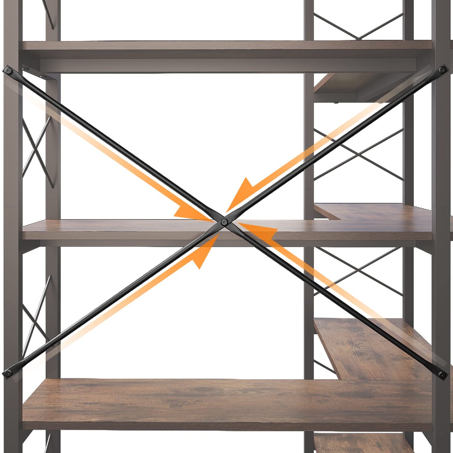 GLAUBIO Large 6 Tier Industrial Corner Bookshelf with Storage Cabinet,L Shaped Bookcase with Doors, Tall Corner Plant Stand, Tall Bookshelf for Living Room, Home Office（Brown Wood）