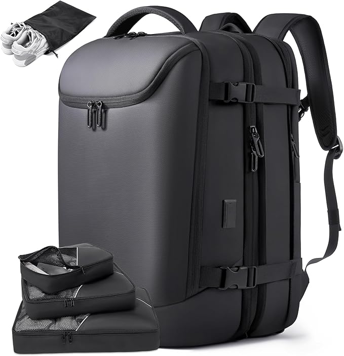 TANGCORLE 50L Carry on Travel Backpack, Expandable Airline Approved Backpacks with 3 Packing Cubes Fit 17.3 inch Laptop Su...