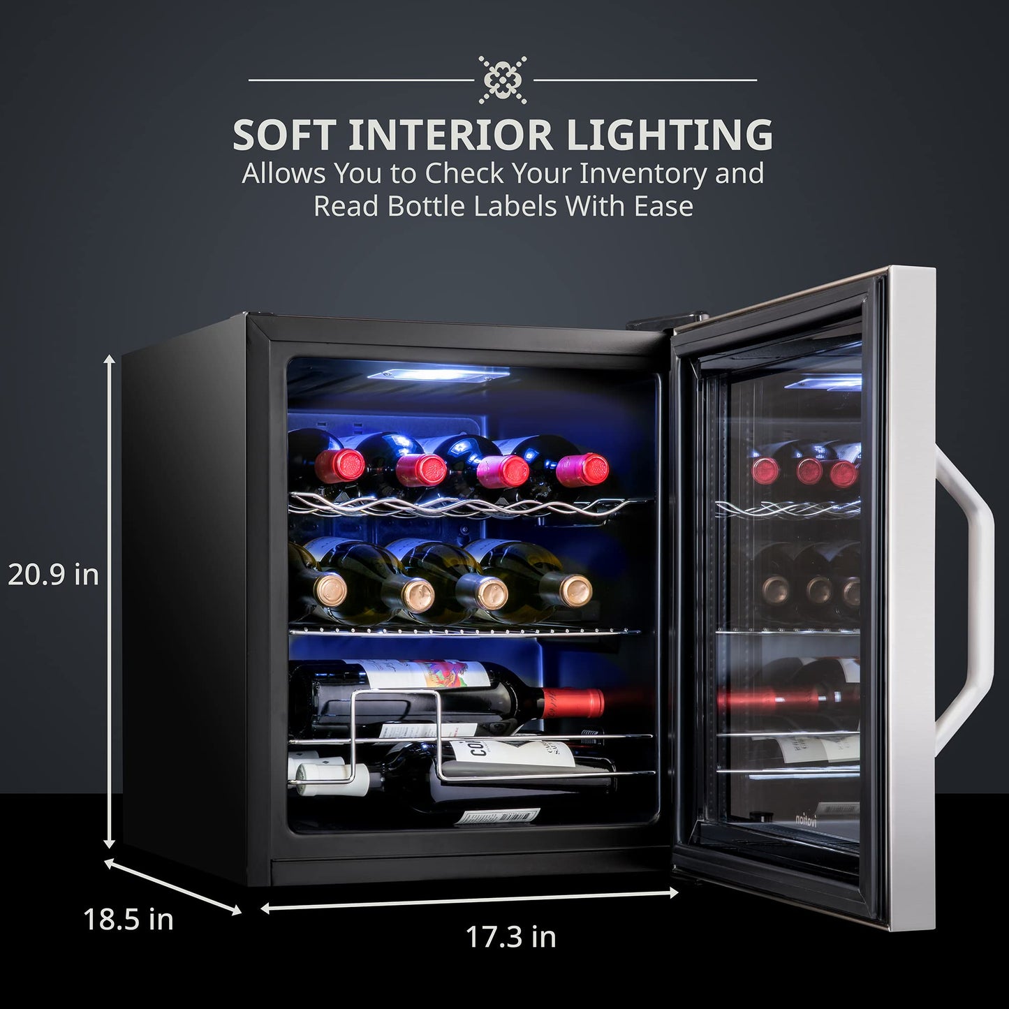 Ivation 12 Bottle Compressor Wine Cooler Refrigerator w/Lock | Large Freestanding Wine Cellar For Red, White, Champagne or Sparkling Wine | 41f-64f Digital Temperature Control Fridge Stainless Steel