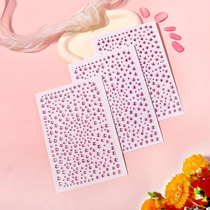 Self Adhesive Face Gems and Pearls for Makeup, Festival Jewels, Hair Gems, Rhinestone Stickers for Face, Eye, Makeup, Nail, Body, Crafts 3/4/5/6 mm 975Pcs (05.gem_Pink)