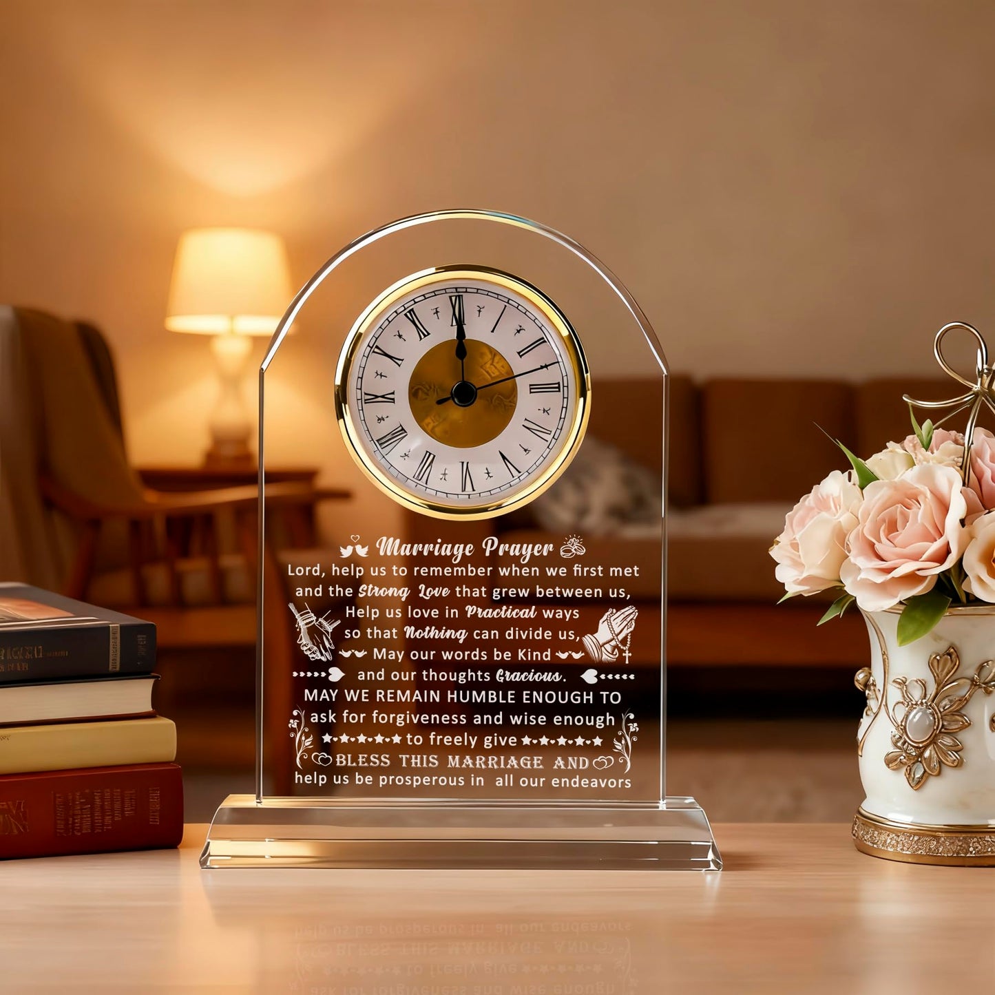 QIANRUNA Wedding Gifts for Couples 2025, Engagement Gifts for Couples, Newlyweds, Bridal Shower Gifts for Bride to Be, Anniversary Marriage Prayer Mr and Mr Glass Clock Gifts