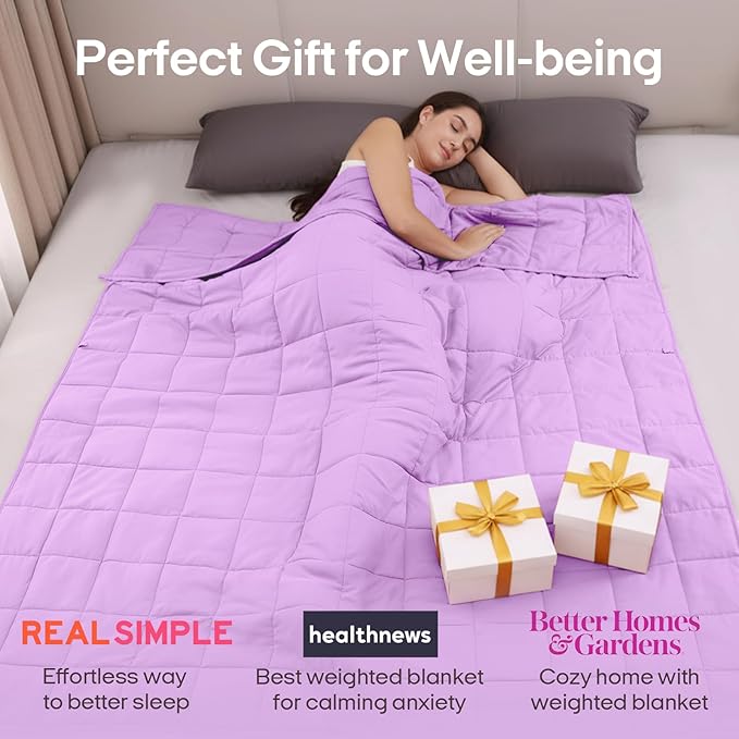 ZonLi Weighted Blanket for Adults (100% Cotton, 60"x80", 20lbs, Queen Size Light Purple) High Breathability Heavy Blanket, Soft Material with Premium Glass Beads, All-Season, Easy Care