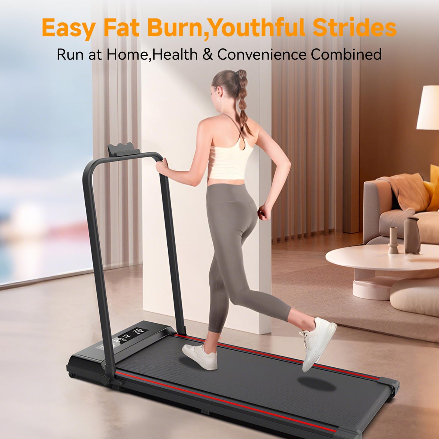 Under Desk Walking Pad with Removable Handle Bar for Home 2.0HP Treadmills for Home Small Space LED Display Electric Mini Portable Walking Pad 0.6-6.2MPH 330LBS Capacity Compact Walking Pad