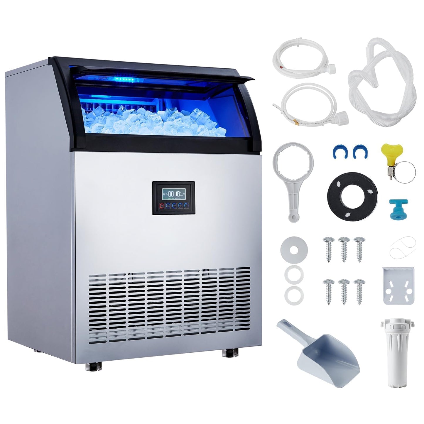 GarveeHome Commercial Ice Maker Machine - Efficient Ice Production with 200 LBS/24H and 55 LBS Storage, Fast 126 Cubes in 12-15 Min, LED Display, Perfect for Home Bar, Office, and Parties