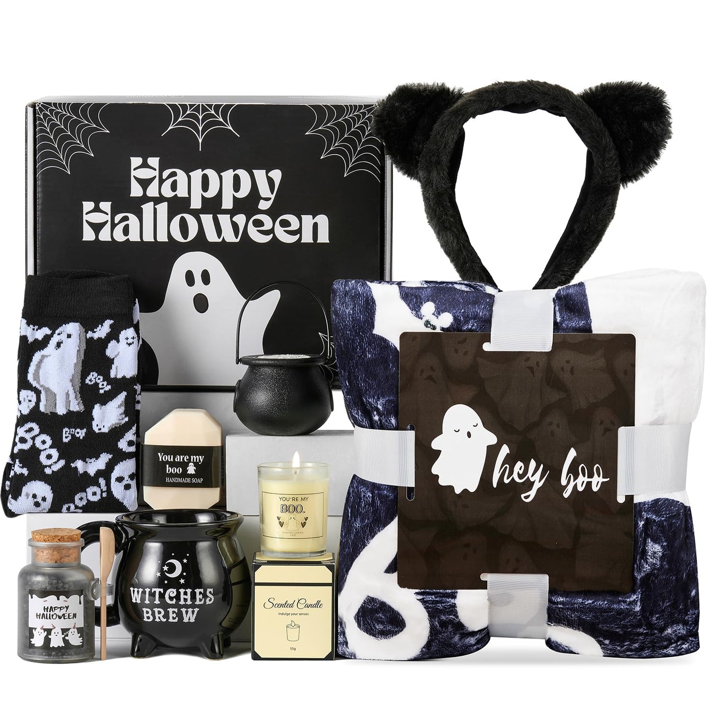 Boo Basket Gifts for Women Teen Girls, Boo Basket Stuffer With Witch Brew Mug Boo Throw Blanket Relaxing Sap Gifts for Family Friends