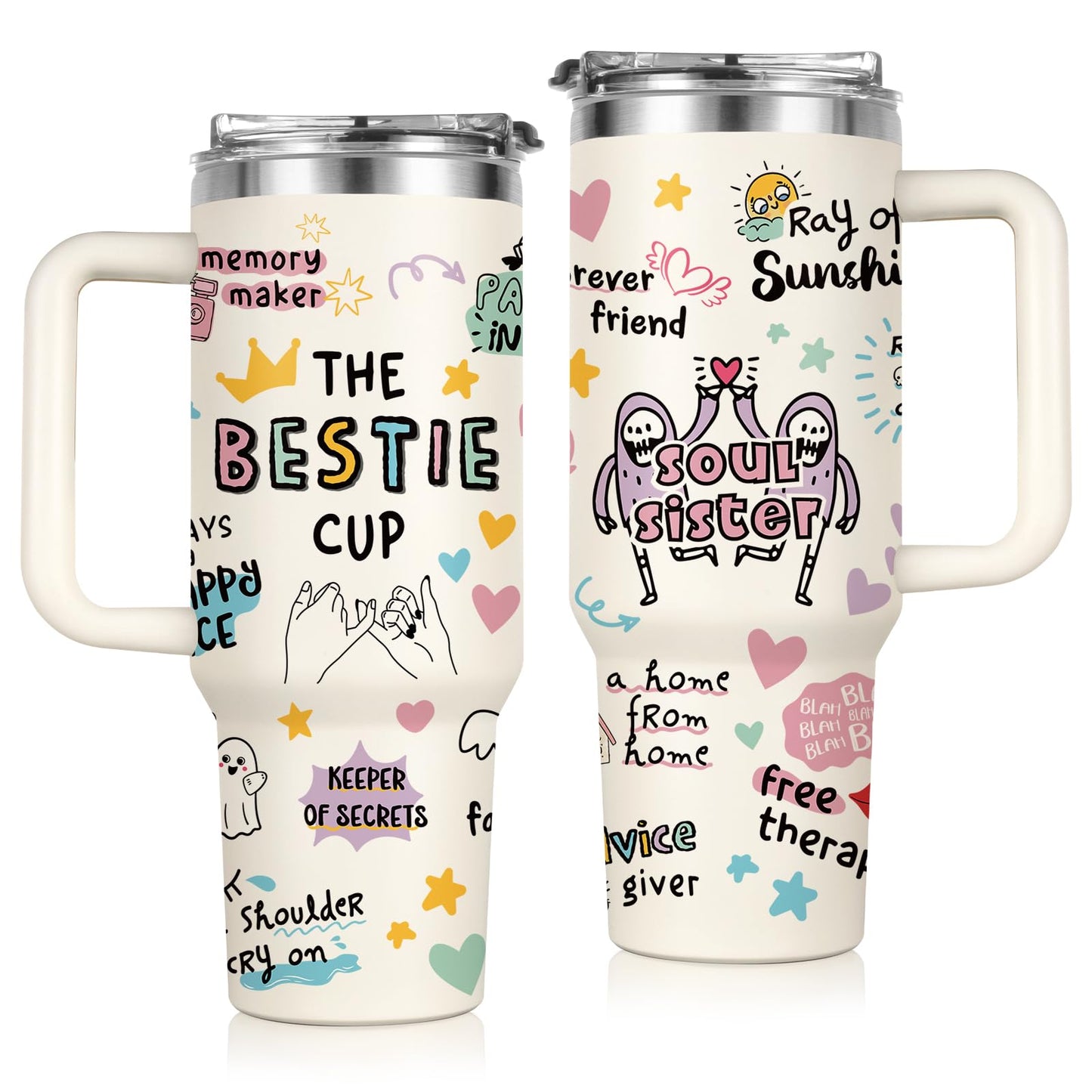 Shqiueos Best Friend Birthday Gifts for Women 40oz Tumbler with Handle and Lid Straw, Bestie Gifts for Her, Mothers Day Gift for Women Friendship, Soul Sisters Present Valentines Christmas Cup