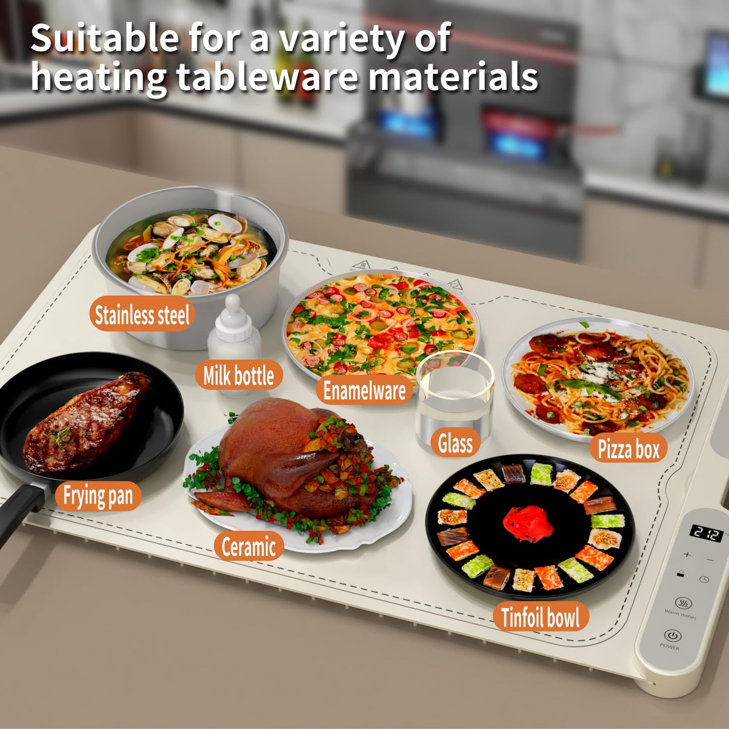 Electric Warming Tray&Food Warming MatFast Full Surface Electric Warming Tray with 7 Temp-Settings & 8H Timer, Portable Roll Up Food Warmer for Gatherings (Beige, 24''X15'')