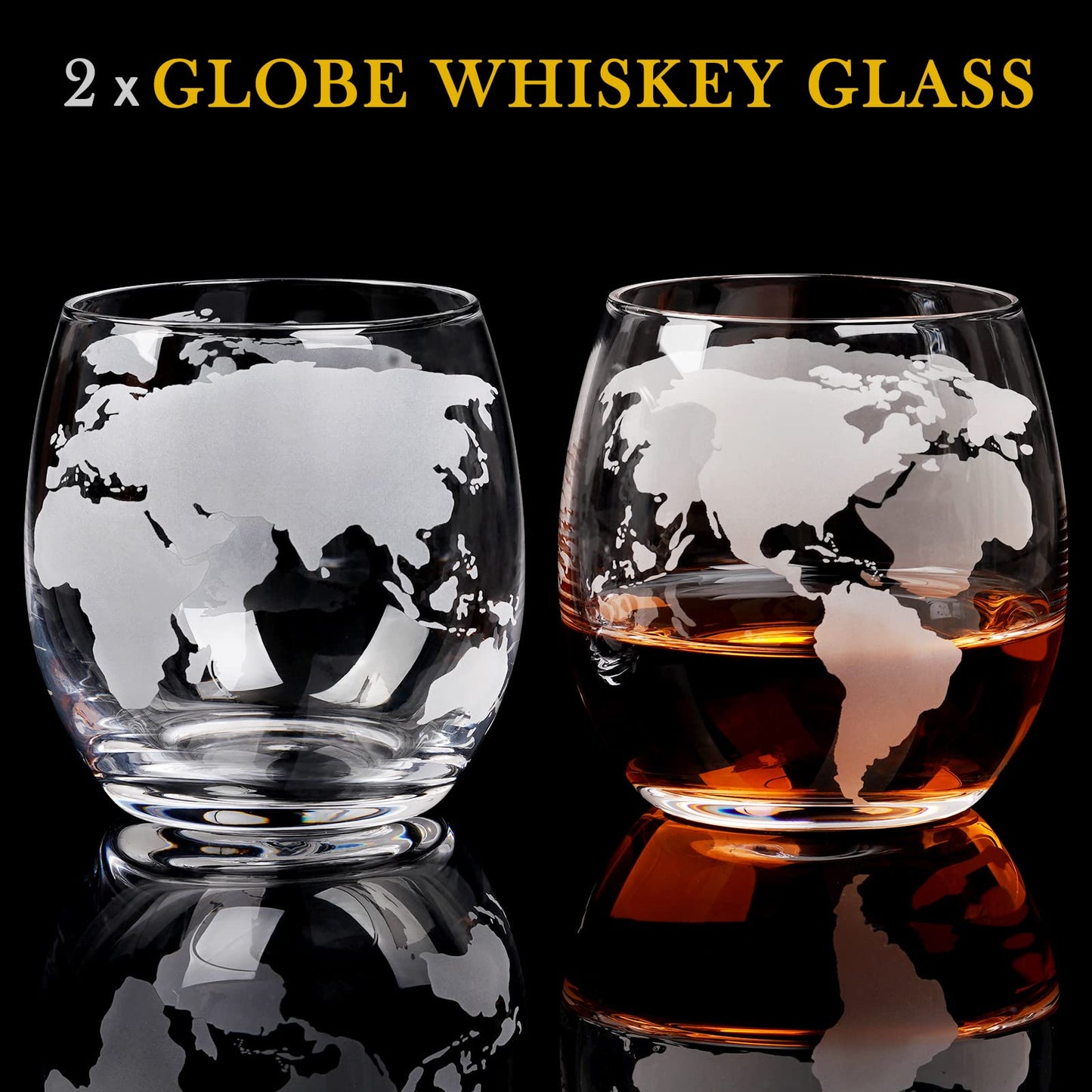 PONPUR Gifts for Men Dad Christmas, Whiskey Decanter Globe Set with 2 Ball Stones & 2 Glasses, Anniversary Birthday Gifts for Him Husband Boyfriend Brother, Cool Stuff Gift for Bourbon Scotch