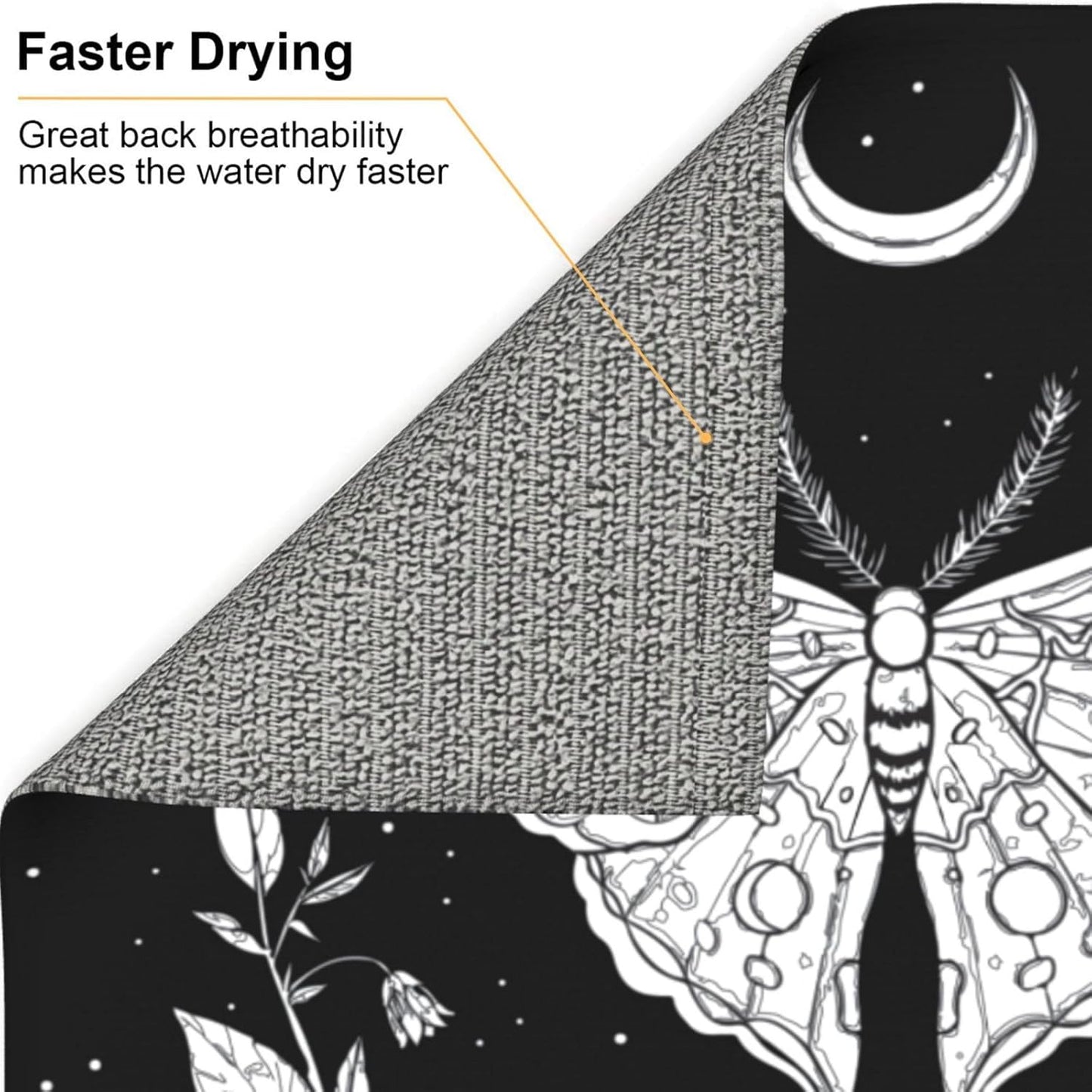 Dish Drying Mat Black White Butterfly Moon Tarot for Kitchen Counter Absorbent Dishes Drainer Microfiber Small 16x18 Inch