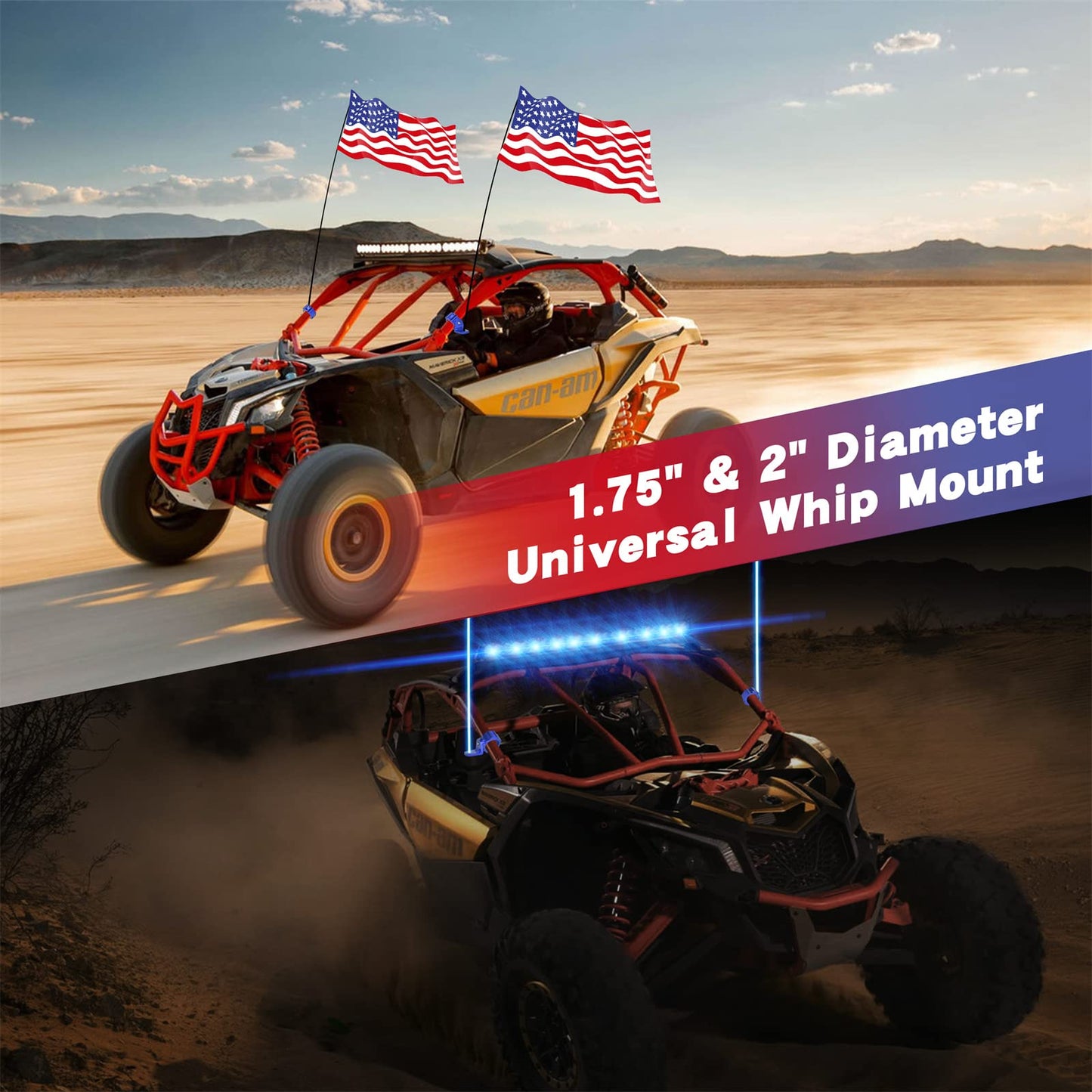 Zidiyoruo Utv Whip And Spot Light Mount, 360 Rotating Flag Hole, Aluminium Alloy, 1.75 To 2 Roll Cage (2 Pcs Blue)
