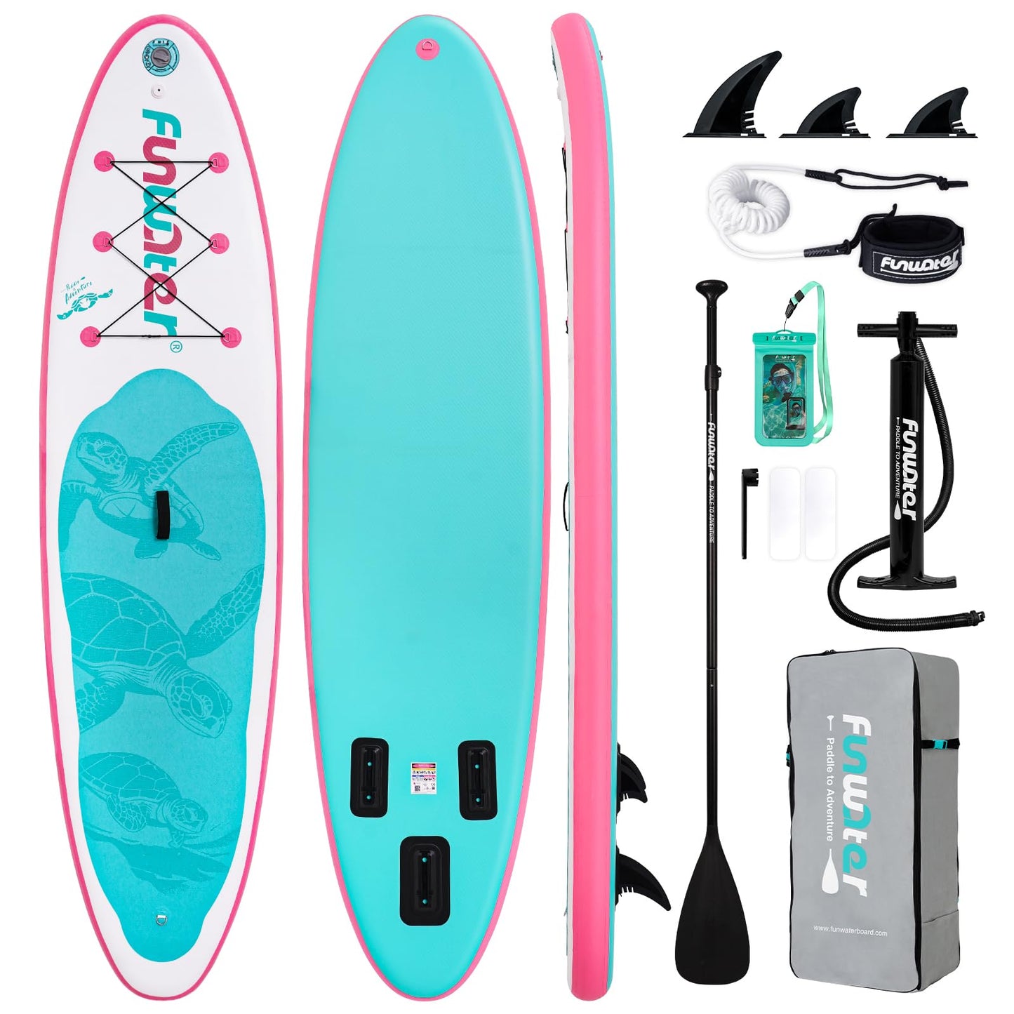 FunWater Inflatable Stand Up Paddle Board 10'6"/11"/11'6" Paddle Board for Adults & Youth, Paddleboards Inflatable with Premium SUP Accessories, Wide Stable, Non-Slip Comfort Deck (White & Light Blue)