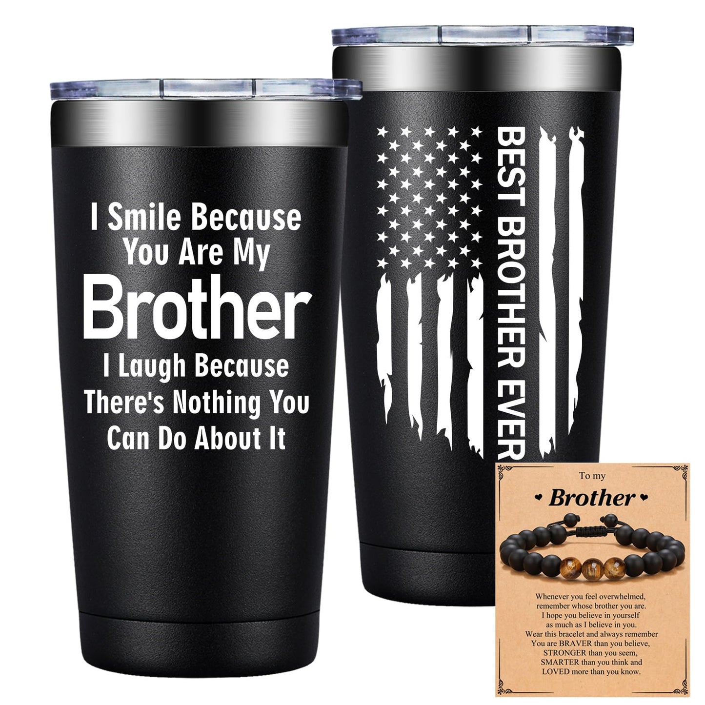 Grifarny Brother Gifts from Sister - Christmas, Fathers Day, Birthday Gift for Brothers Adult - Best Brother Ever Gifts - I Smile Because You are My Brothers Tumbler Cup 20 oz