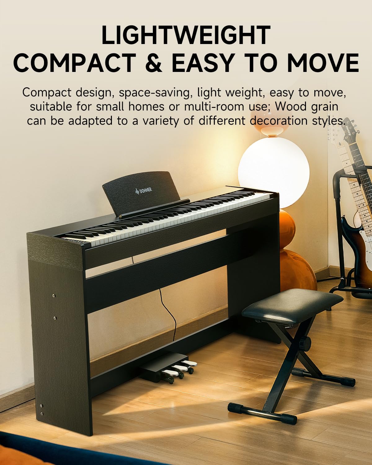 Donner DDP-50 Weighted Digital Piano 88 key Keyboard for Beginner, Full Size Electric Piano Keyboard with Furniture Stand and 3 Pedal Unit